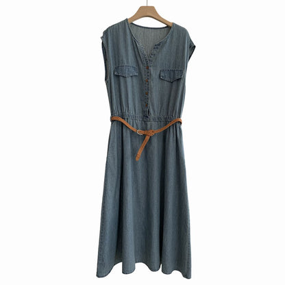 V Neck Lightweight Vintage Denim Dress