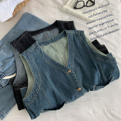 Women's Denim V-Neck Sleeveless Top