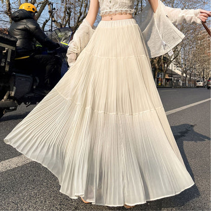 Spring-Summer High-Waist Flowy Pleated Maxi Skirt
