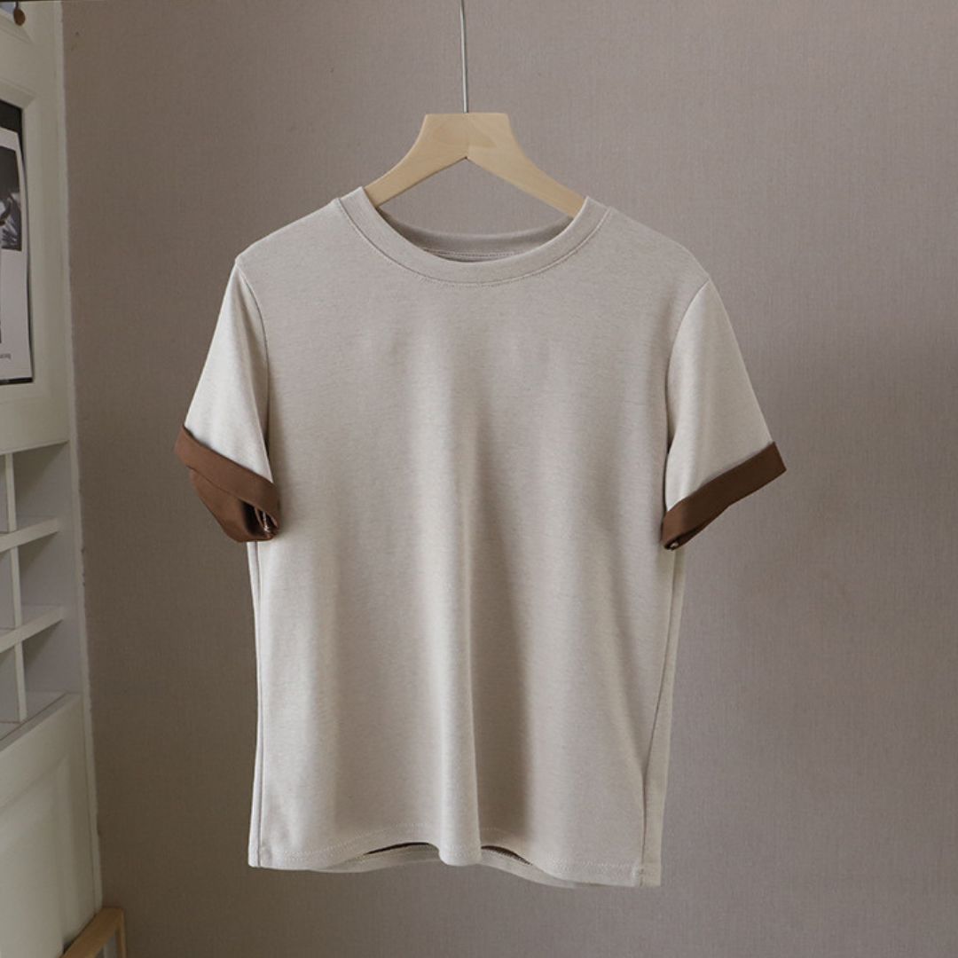 Color Block Crew Neck Versatile Short Sleeve T Shirt