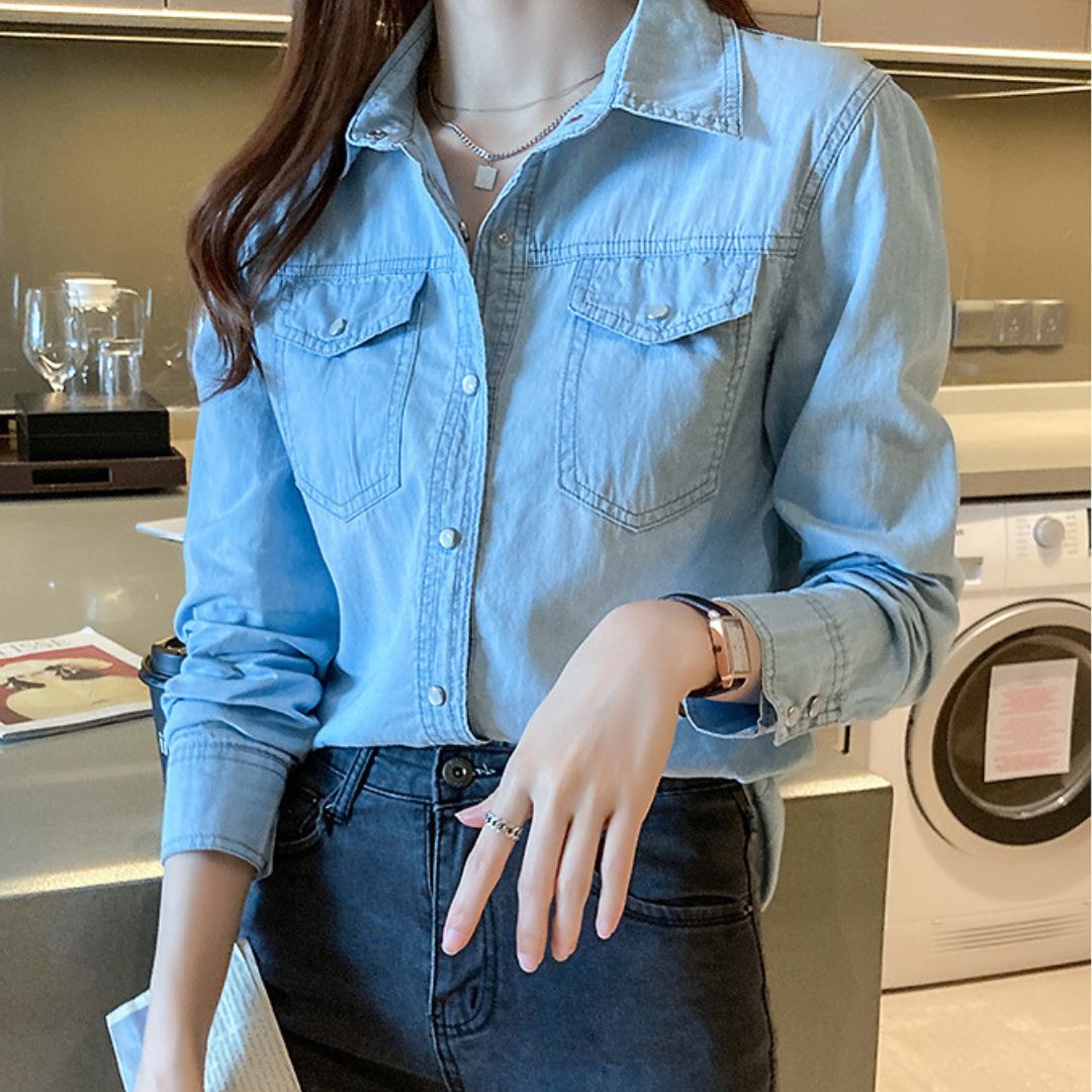Slim-Fit Long-Sleeve Denim Shirt