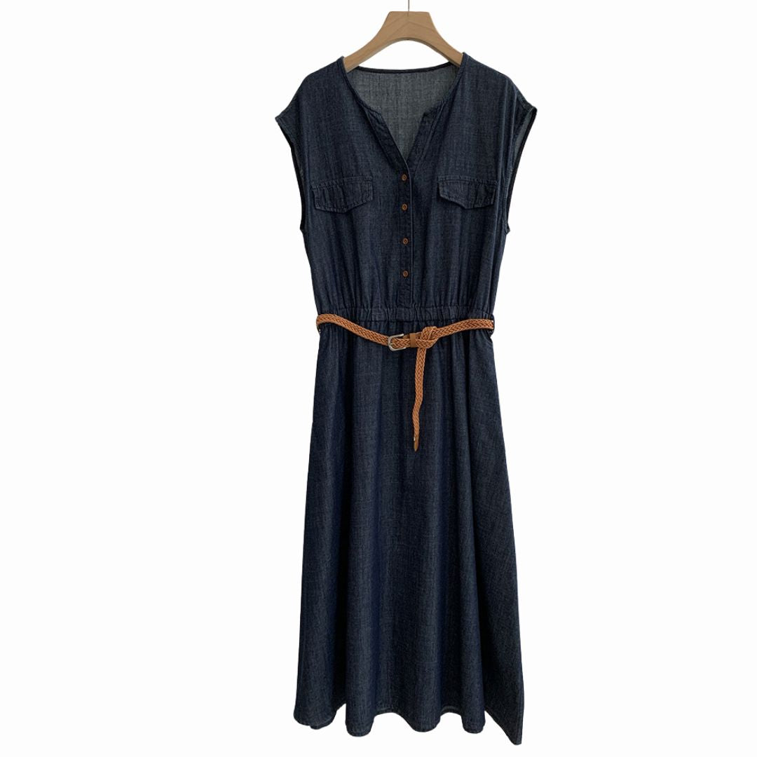 V Neck Lightweight Vintage Denim Dress
