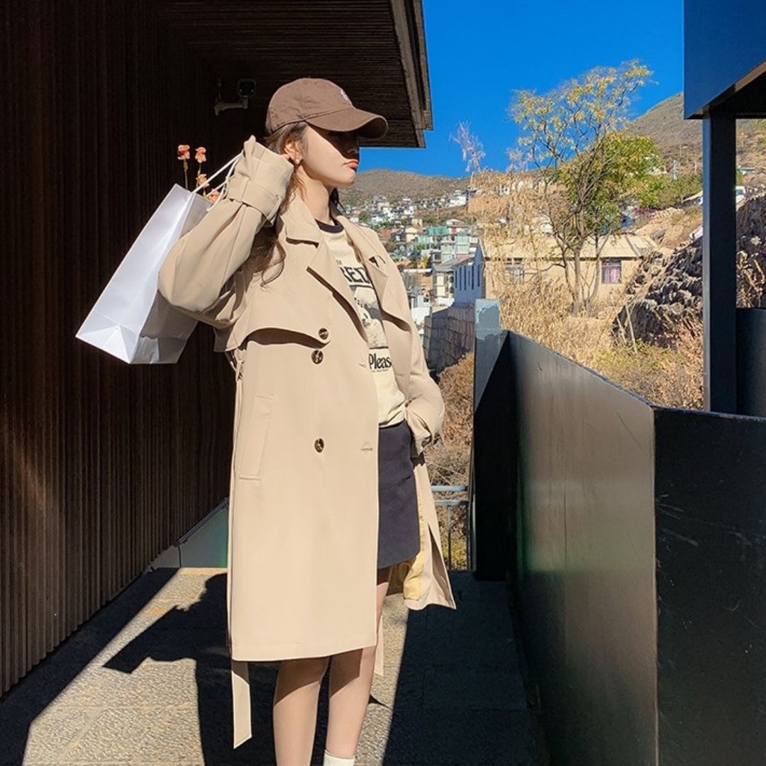 Classic Double Breasted Pleated Flowing Coat