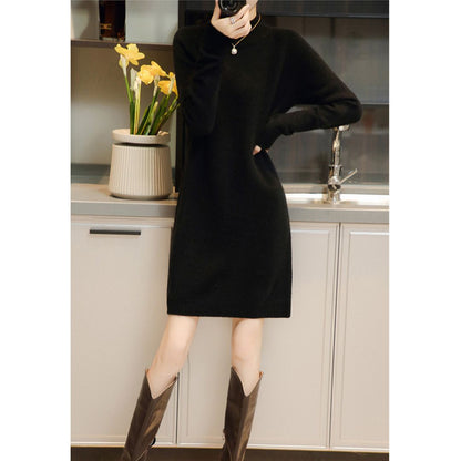 Loose-Fit Half-Turtleneck Knit Dress