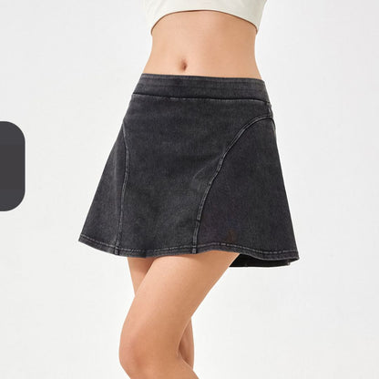 Denim-Look Two-in-One Yoga Fitness Shorts