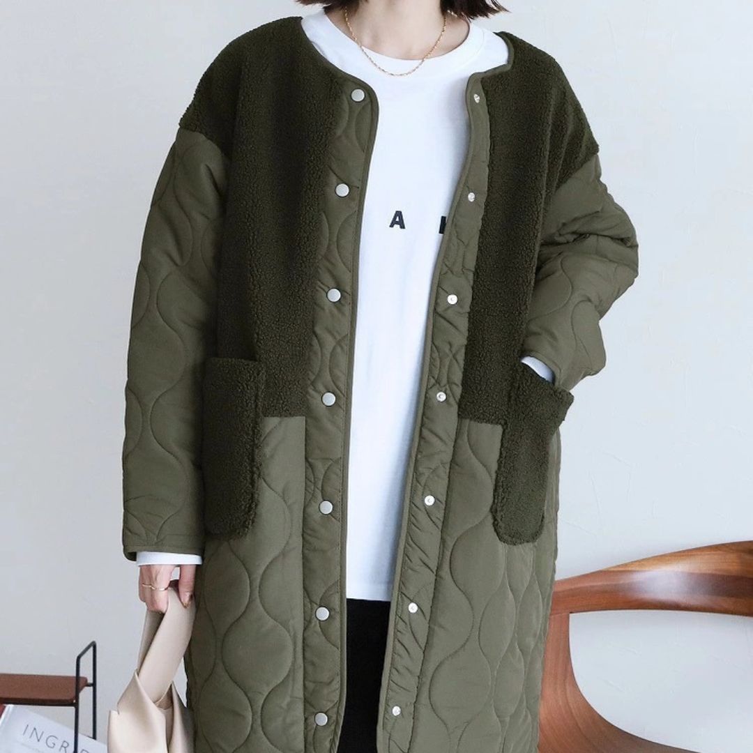 Japanese-Style Cotton Blend Mid-Length Jacket with Paneling