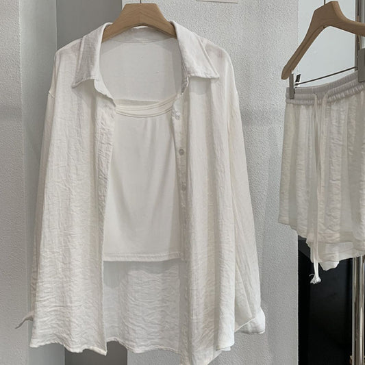 Collared Shirt + Inner Vest Casual Three Piece Set