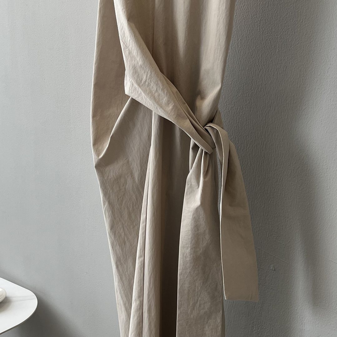 Sleeveless Long Dress with Cinched Tie-Waist Design