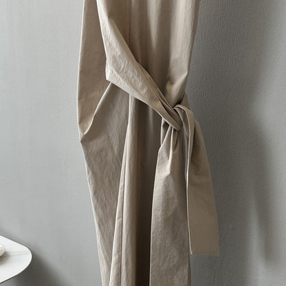 Sleeveless Long Dress with Cinched Tie-Waist Design