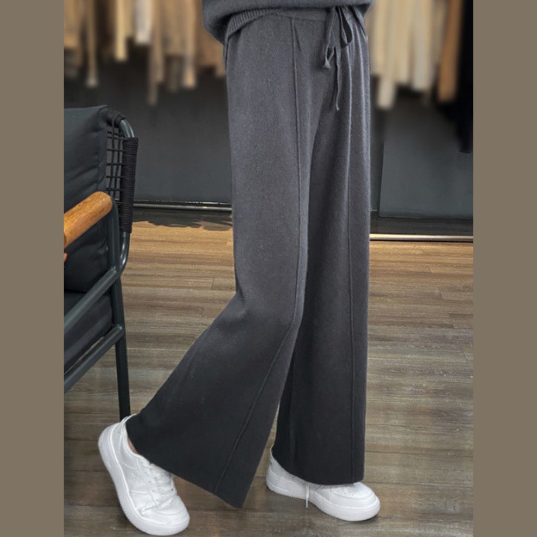ハイウエスト ウォームニット ワイドレッグ ストレートパンツ