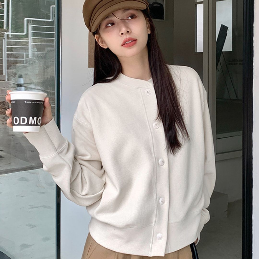 Japanese-Style Round-Neck Button Jacket