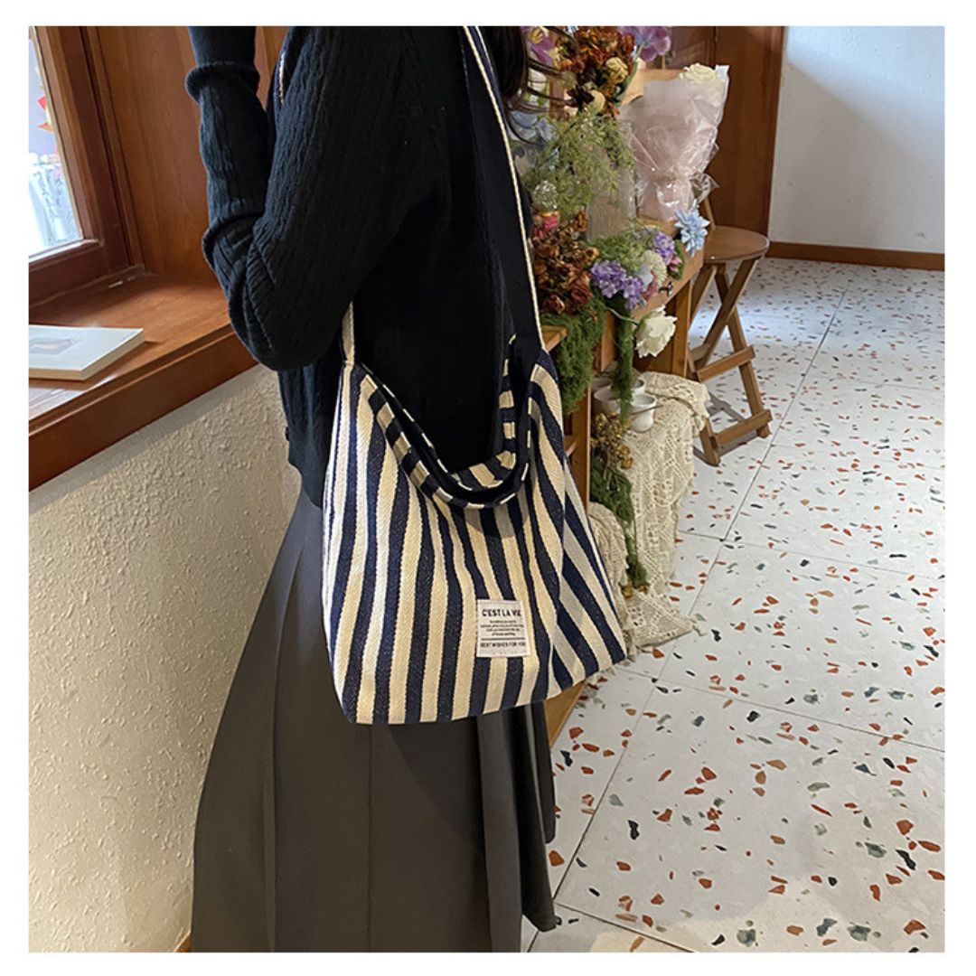 Large Capacity Striped Reversible Canvas Bag