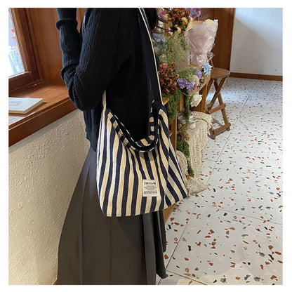 Large Capacity Striped Reversible Canvas Bag