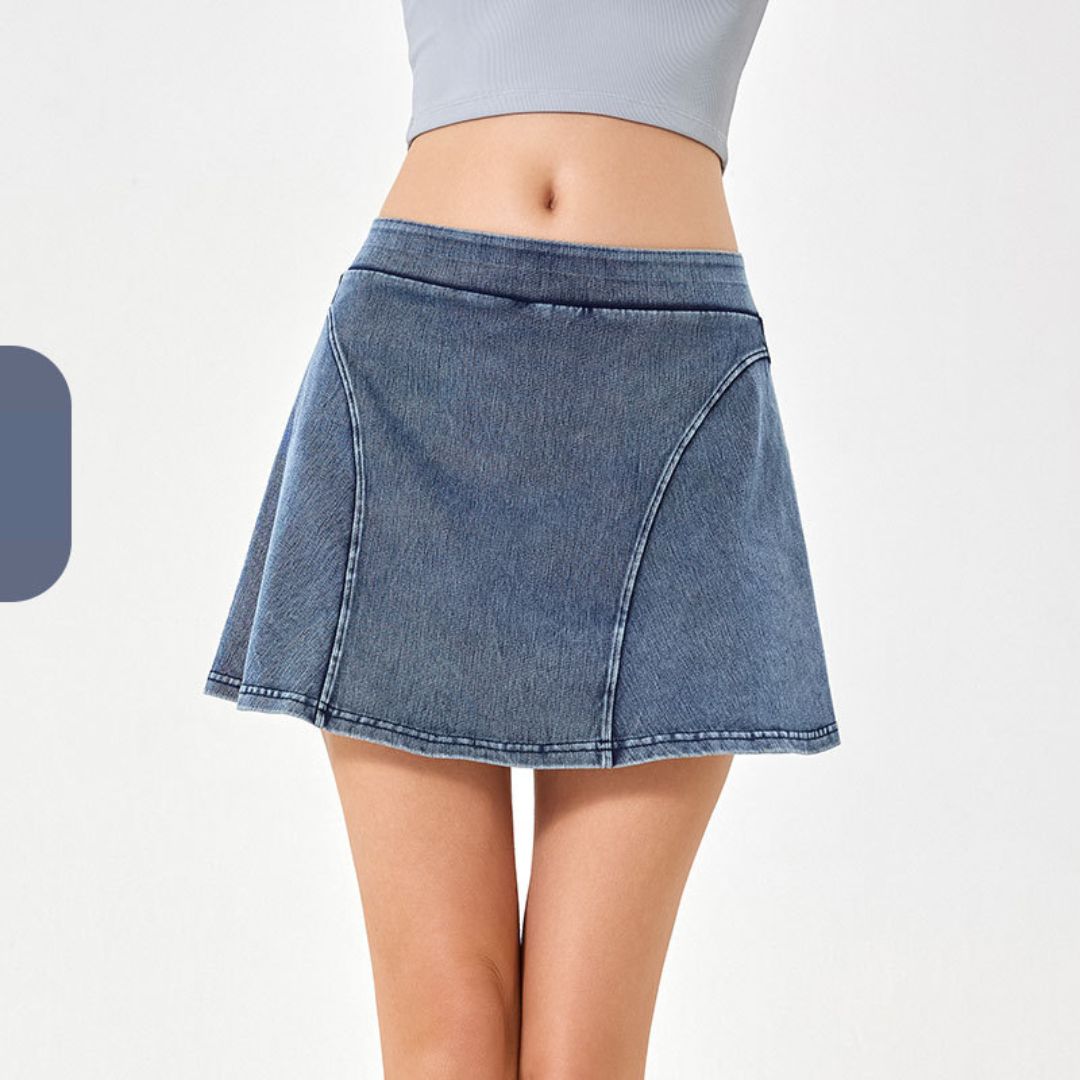 Denim-Look Two-in-One Yoga Fitness Shorts