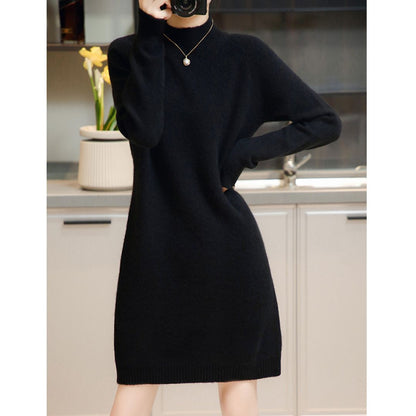 Loose-Fit Half-Turtleneck Knit Dress