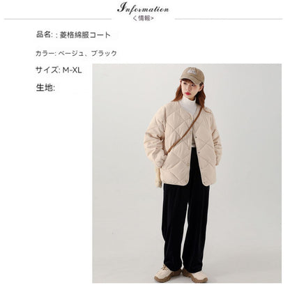 日系菱格紋圓領夾面外套