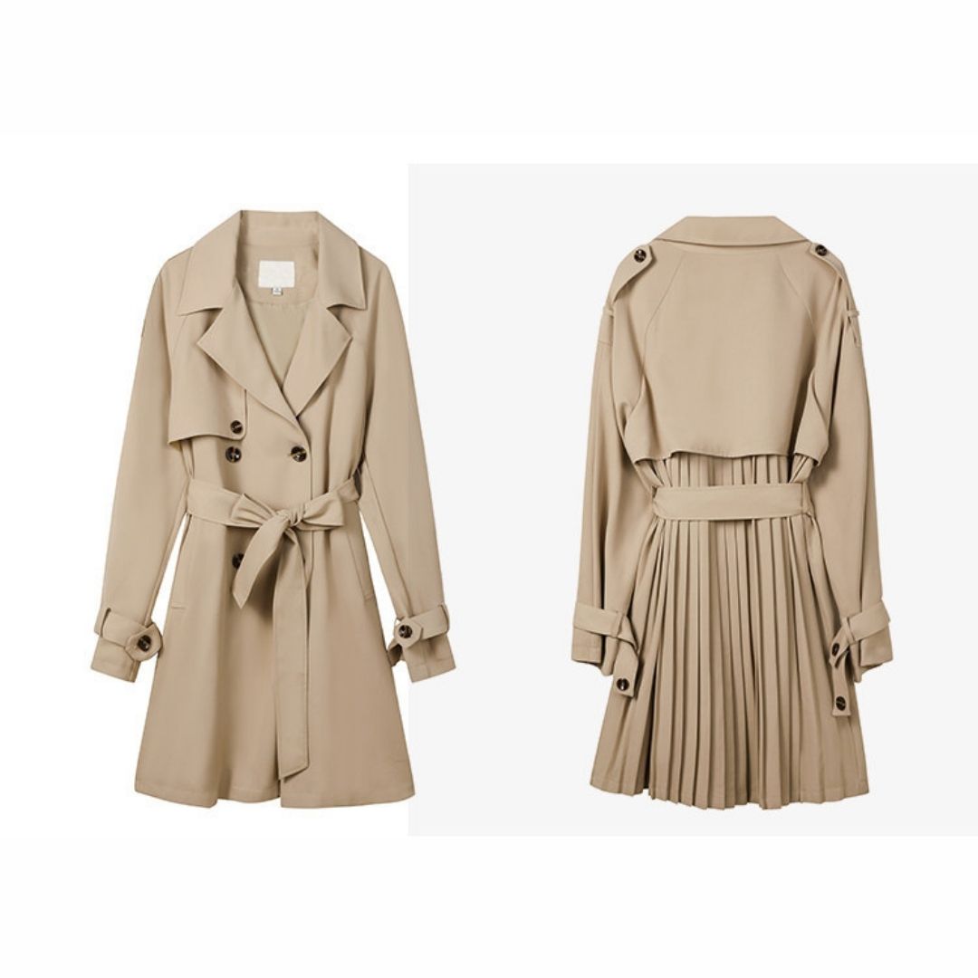 Classic Double Breasted Pleated Flowing Coat