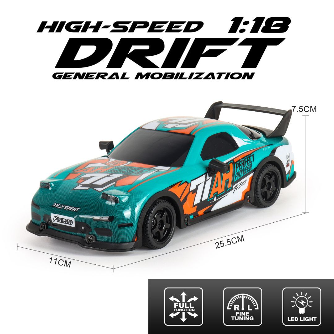 1:18 Scale 4WD High-Speed RC Drift Car with LED Lights