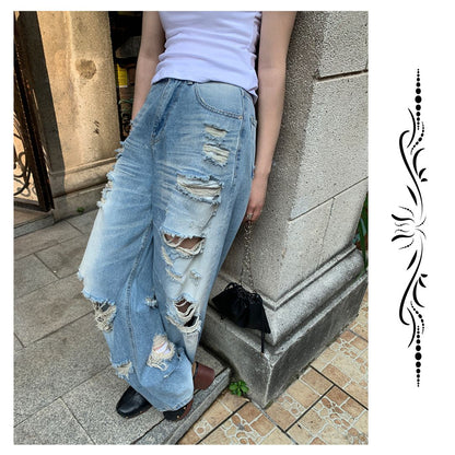 High Waist Loose Wide Leg Ripped Jeans