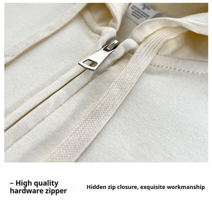 Solid Color Cotton Hooded Zip-Up Jacket