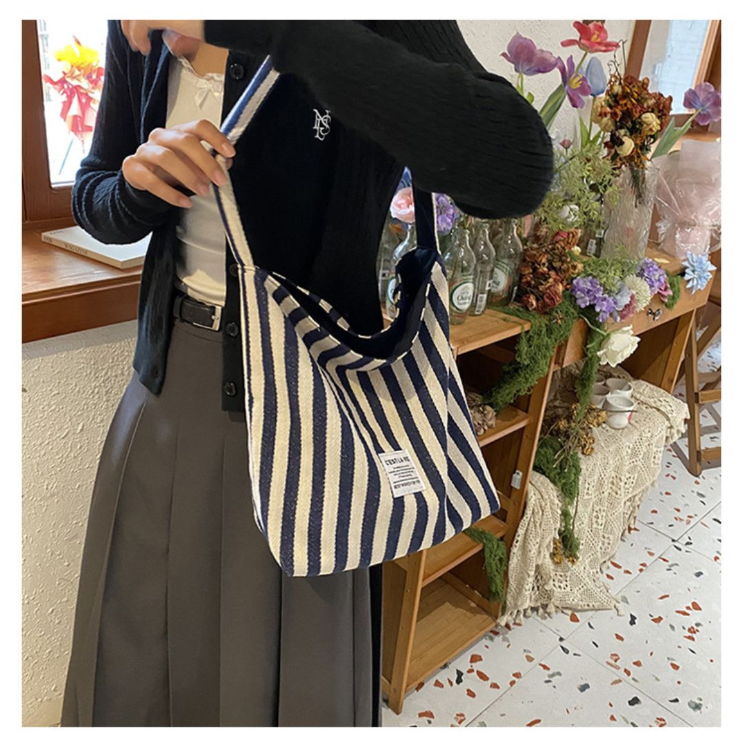 Large Capacity Striped Reversible Canvas Bag