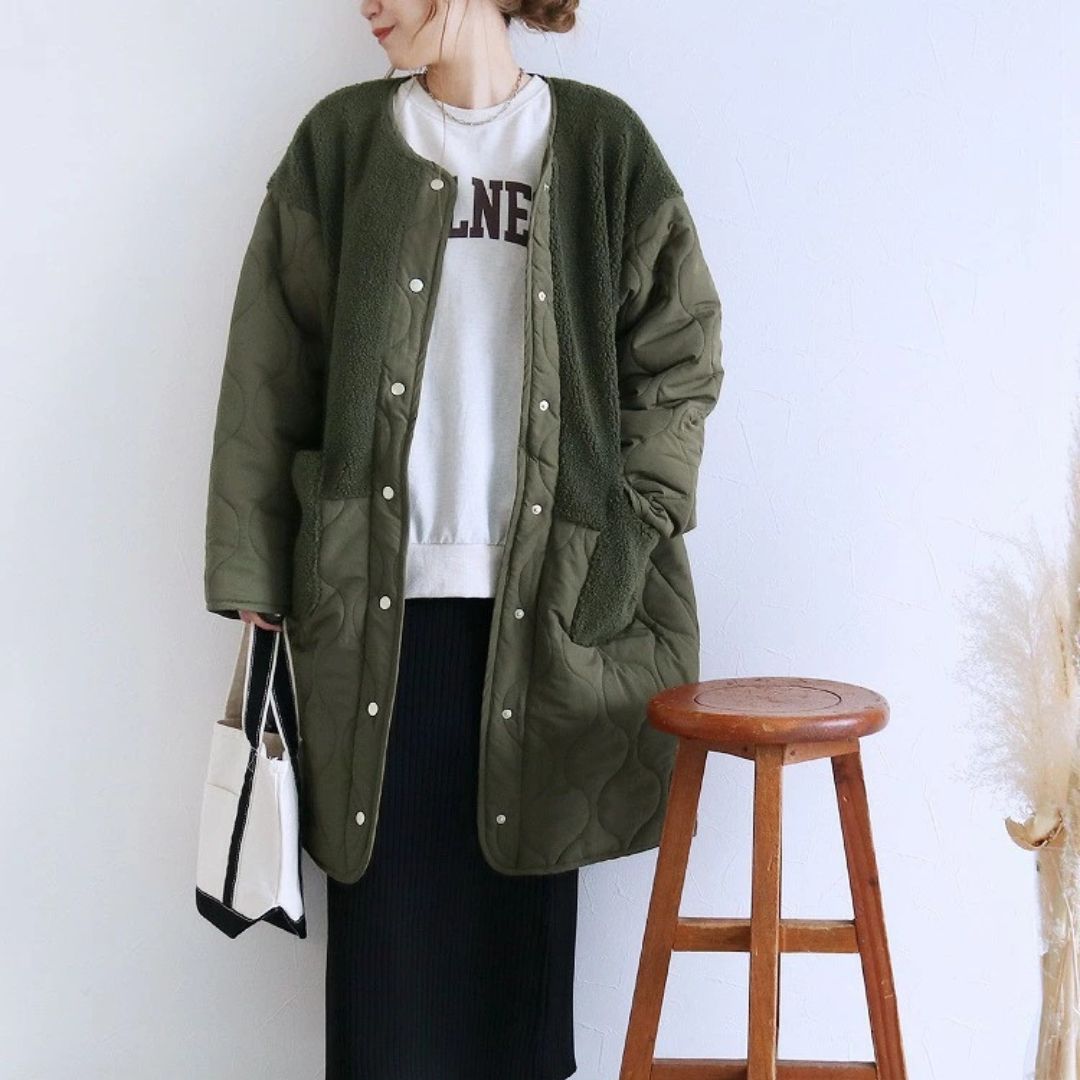 Japanese-Style Cotton Blend Mid-Length Jacket with Paneling