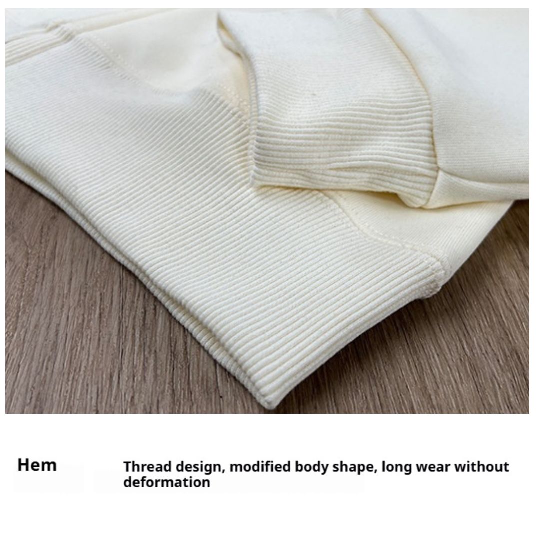 Solid Color Cotton Hooded Zip-Up Jacket