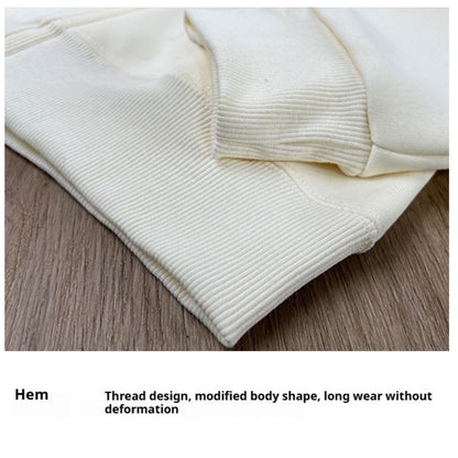 Solid Color Cotton Hooded Zip-Up Jacket