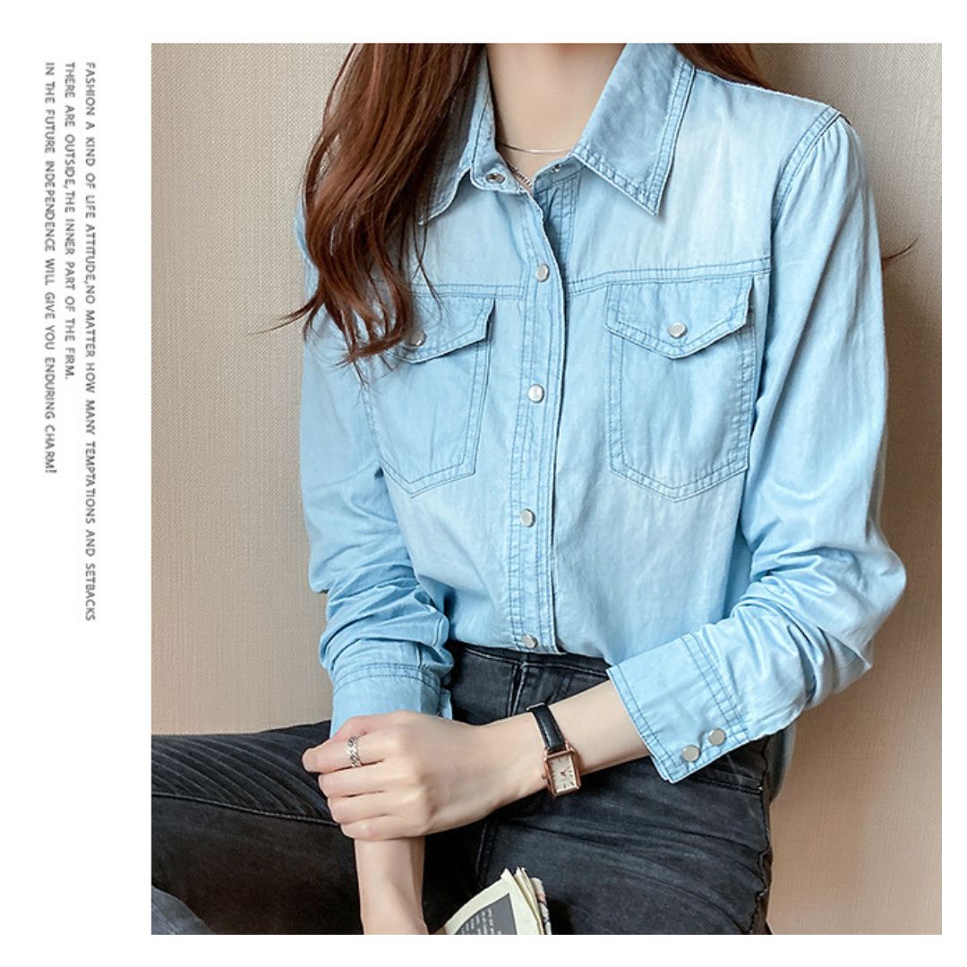 Slim-Fit Long-Sleeve Denim Shirt