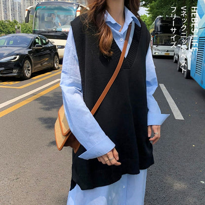 Japanese-style V-Neck Knit Vest
