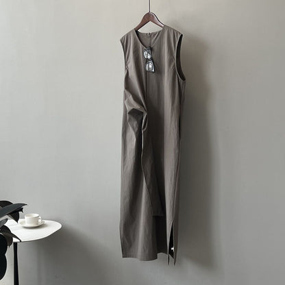 Sleeveless Long Dress with Cinched Tie-Waist Design