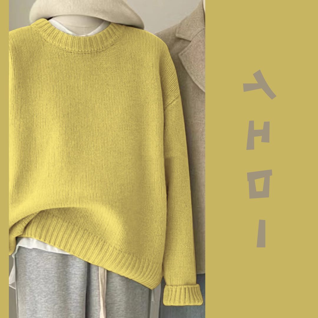 Japanese-style crew-neck oversized knit sweater