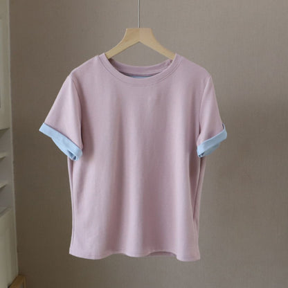 Color Block Crew Neck Versatile Short Sleeve T Shirt