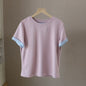 Color Block Crew Neck Versatile Short Sleeve T Shirt