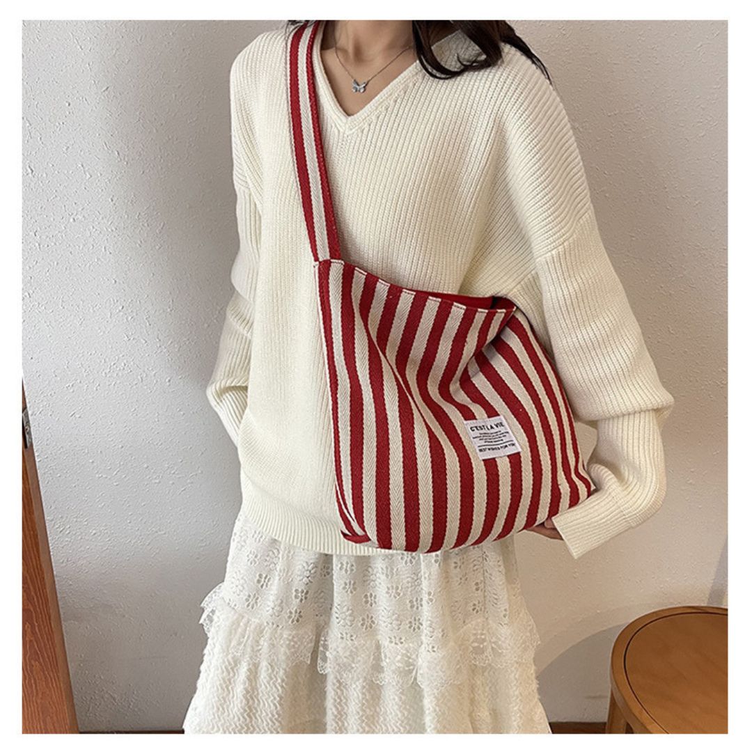 Large Capacity Striped Reversible Canvas Bag