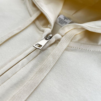 Solid Color Cotton Hooded Zip-Up Jacket