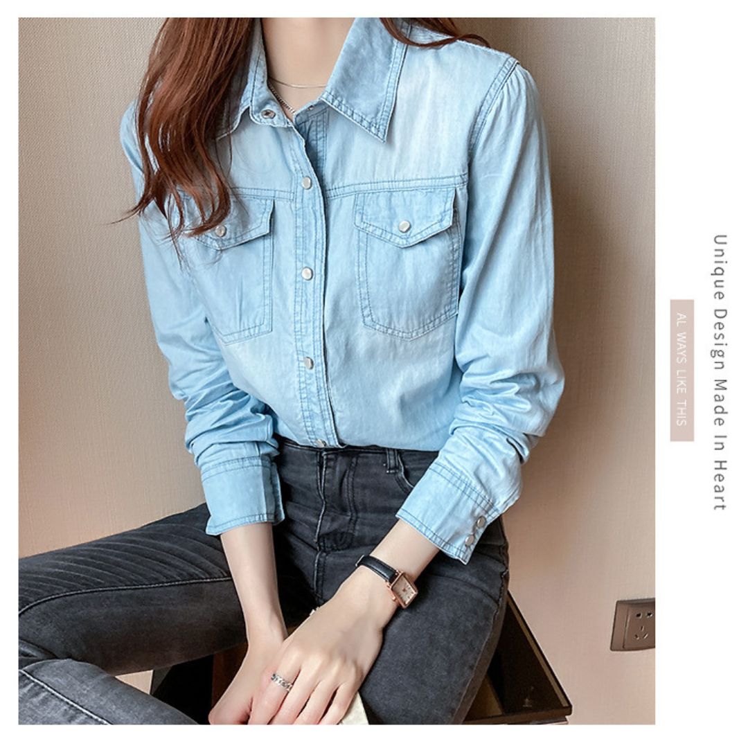 Slim-Fit Long-Sleeve Denim Shirt