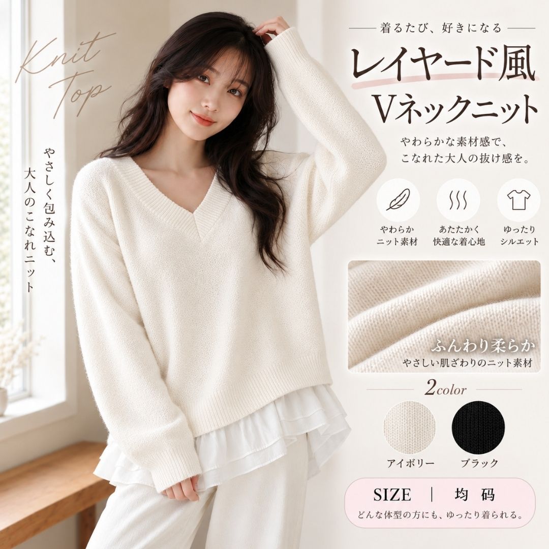 Layered Knit Sweater with Chiffon Hem (Two Piece Effect)