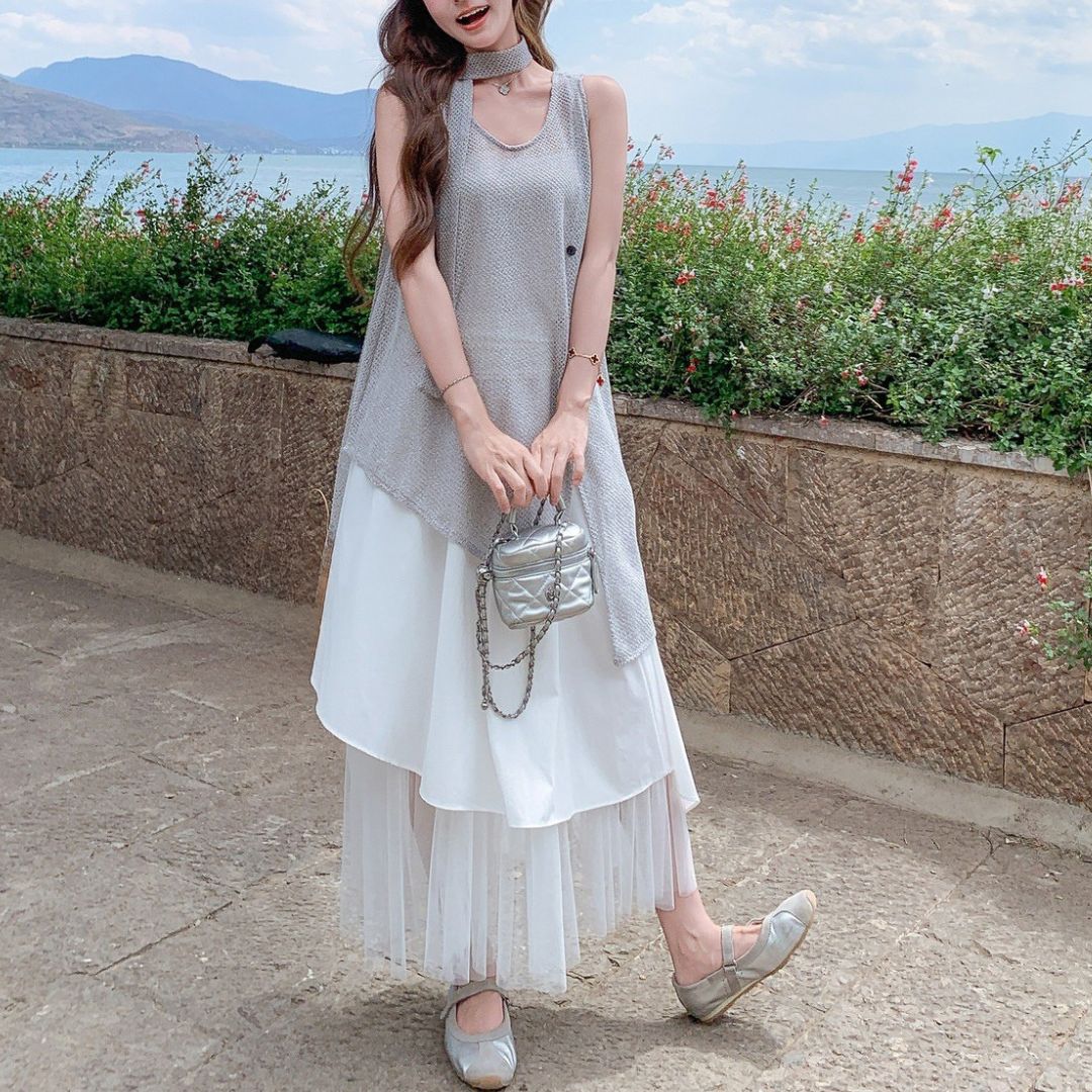 Knit Vest Top And Skirt Set