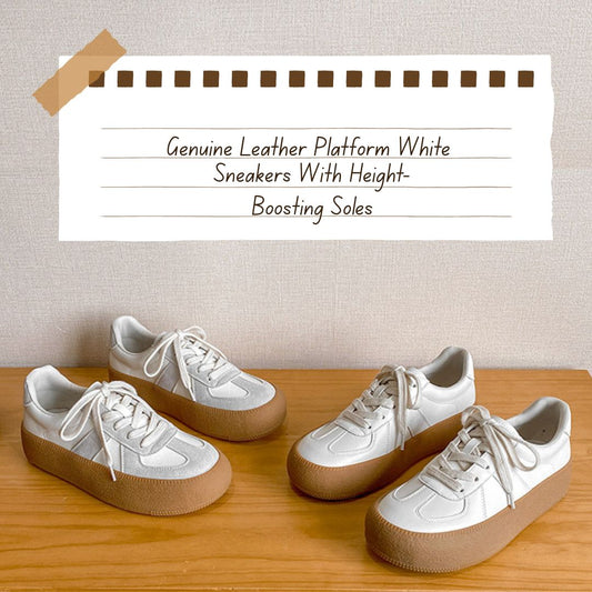 Genuine Leather Platform White Sneakers With Height-Boosting Soles