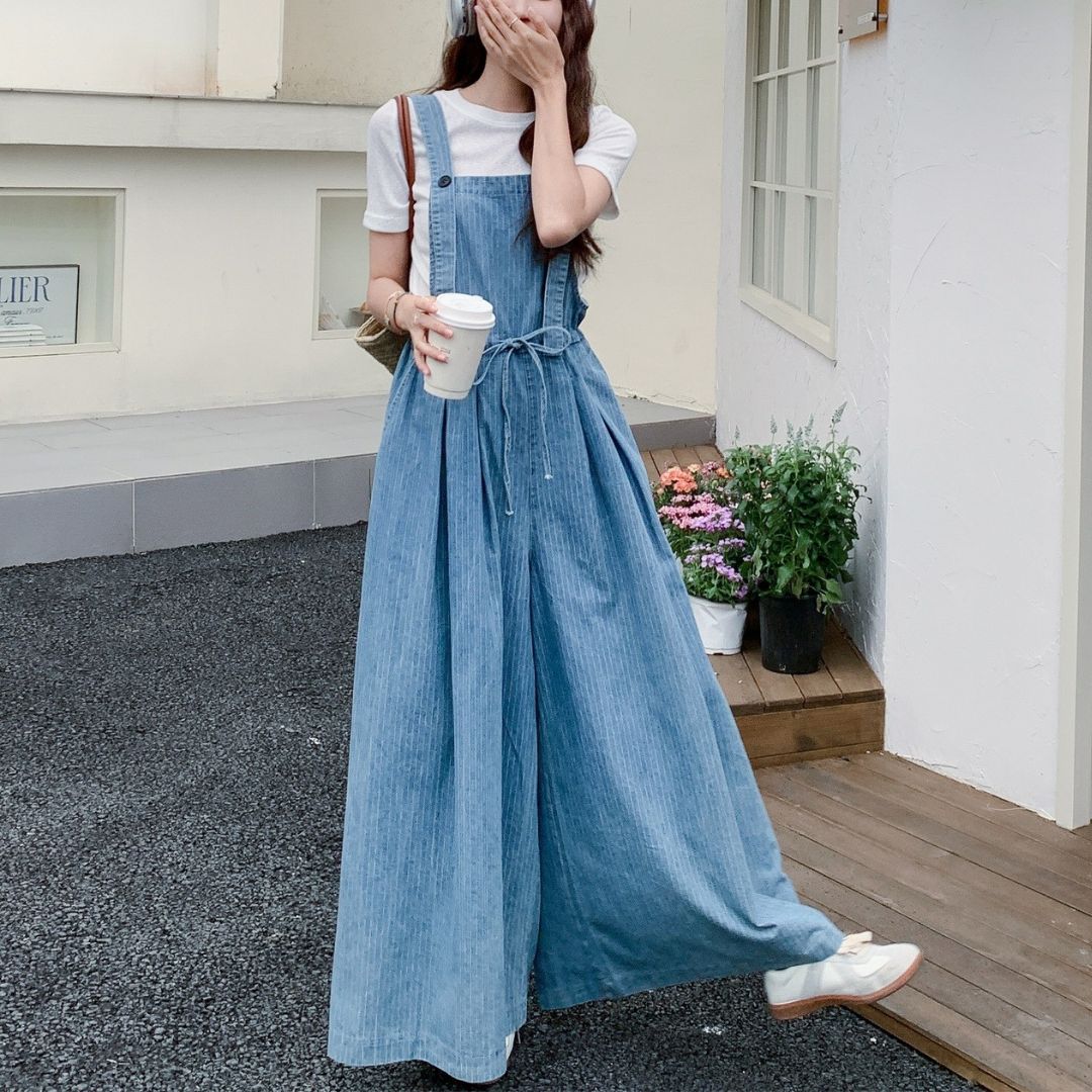 Casual Lazy Style Wide Leg Cinched Waist Jumpsuit