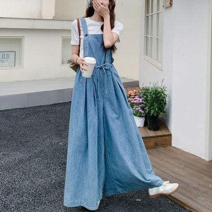 Casual Lazy Style Wide Leg Cinched Waist Jumpsuit