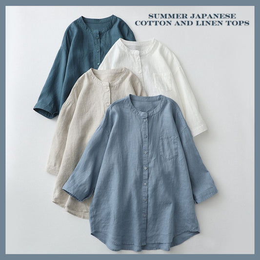 Summer Japanese Cotton and Linen Tops