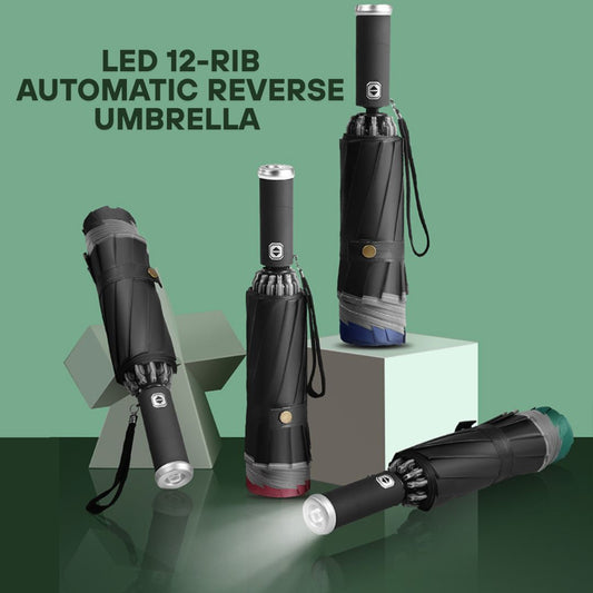LED 12-Rib Automatic Reverse Umbrella