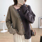 Japanese-style Asymmetrical Color-Block Knit Sweater