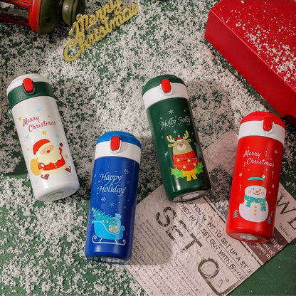 Christmas-themed Insulated Tumbler with Straw