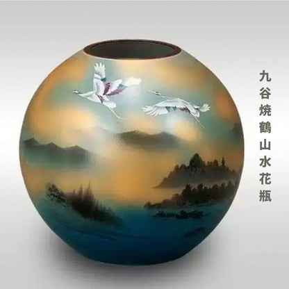 九谷燒手工黃藍彩花瓶