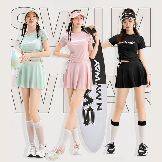 Sporty Pleated Swimsuit Set
