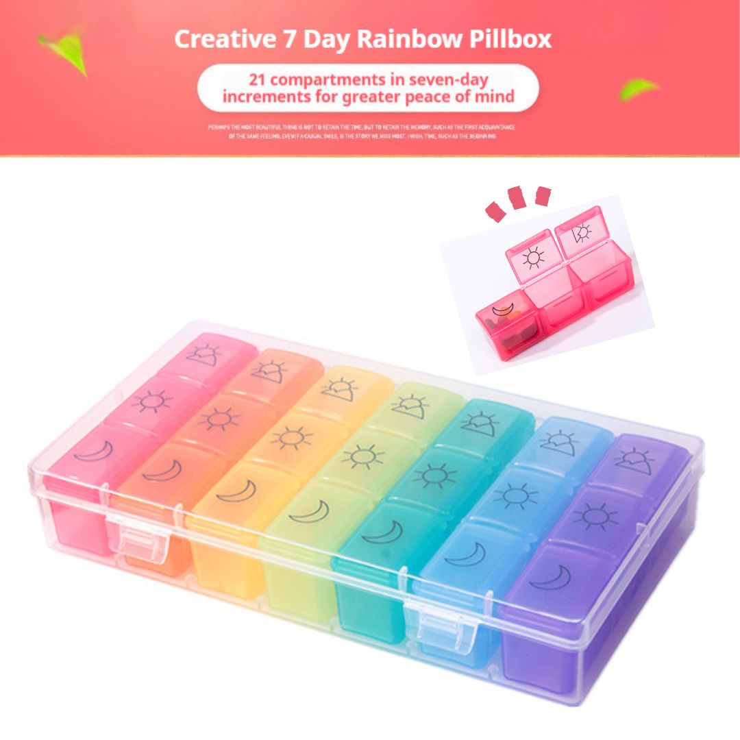 Rainbow 7-Day 21-Compartment Pill Box (Min. 2 Boxes)