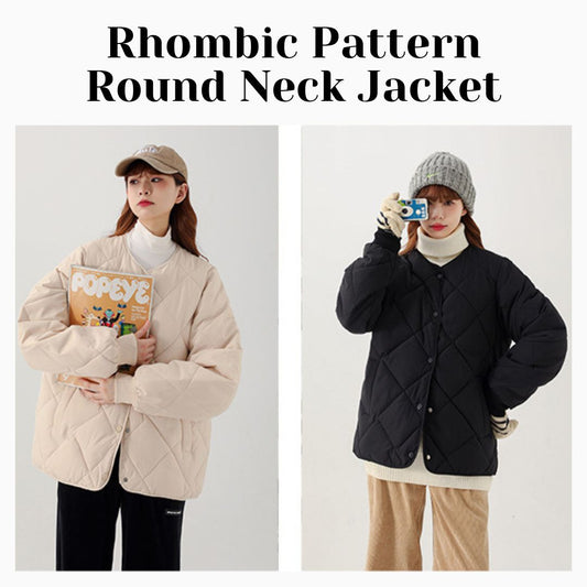 Rhombic Pattern Round Neck Jacket